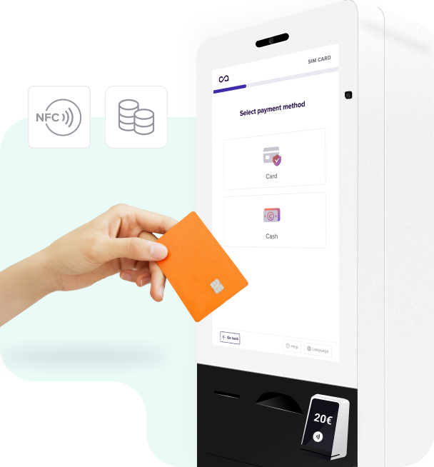 Payment at kiosk with card or cash 