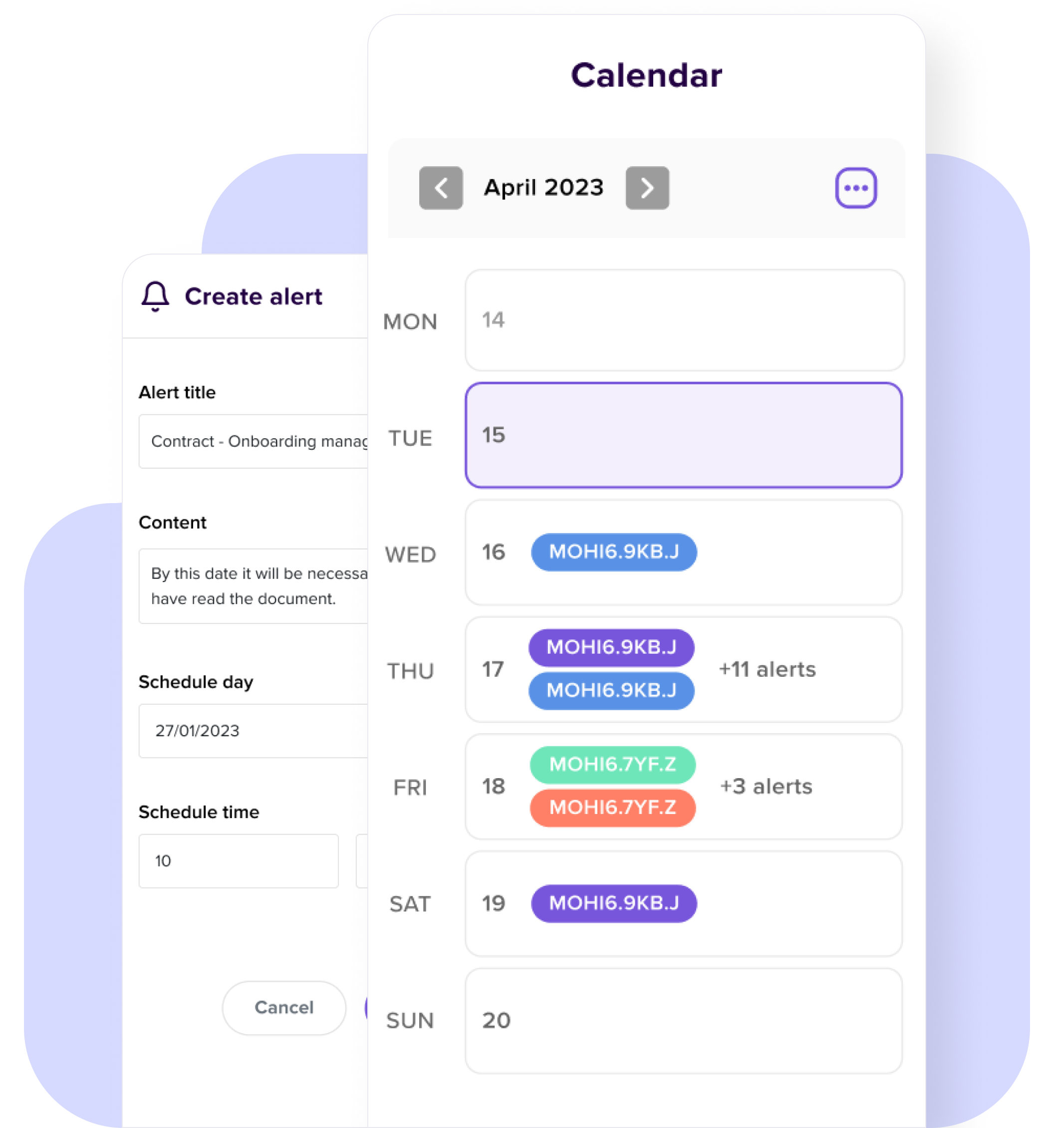 Schedule of sendings in calendar 