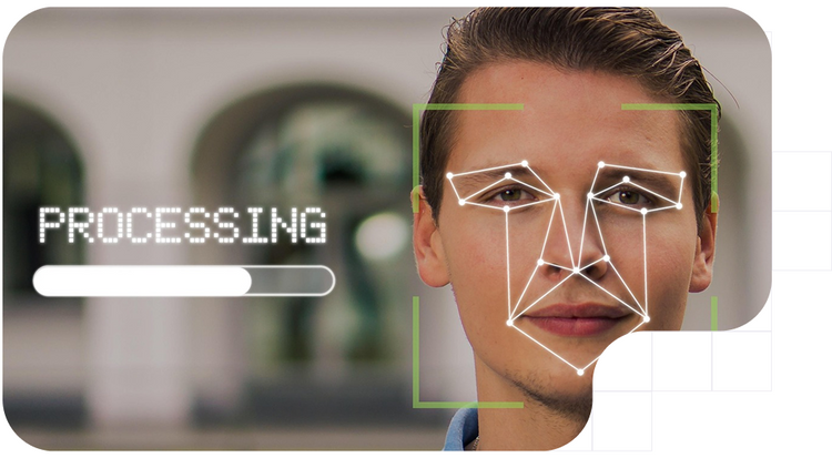 Reconocimiento facial para verificación de identidad digital con análisis biométrico en proceso.