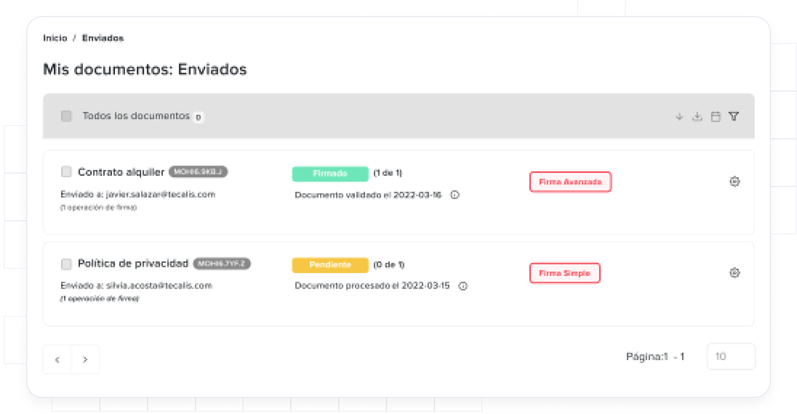 opciones de operaciones de firma electrónica